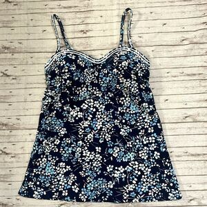 Lands' End Womens Tankini Swim Top Size 6 Underwire Floral Blue Padded